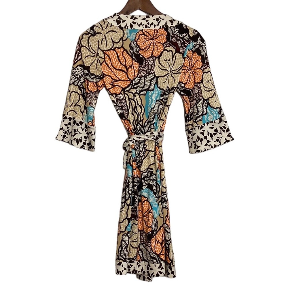 Diane Von Furstenberg Dress Womens 2 Silk Stretch Jersey Wrap Dress Orange Print - Picture 2 of 13